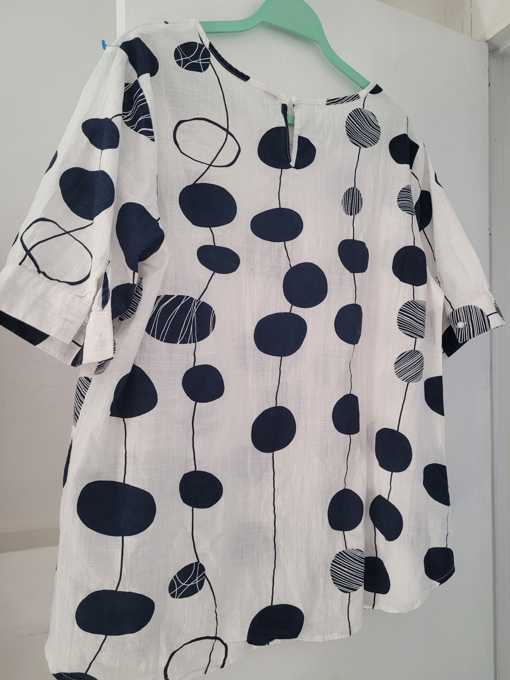 Relaxed White Tunic with Navy Dot Motif - Picture 3 of 3